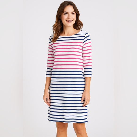 Vineyard Vines Dresses & Skirts - VINEYARD VINES pink/blue/white stripe 3/4 sleeve casual dress size small